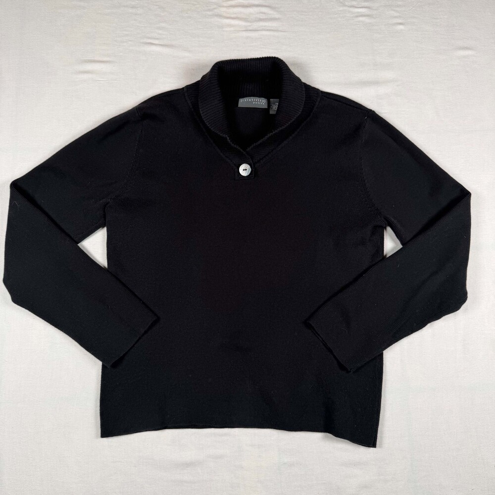 Relativity Petite Black Shawl Collar Sweater Womens PM Pearl Button Minimalist 1